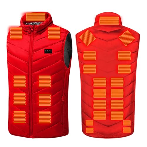 Heated Vest for Men Women, 4 Control 27 Heating Zones USB Electric Puffer Vest, Lightweight Winter Outerwear Jacket Red Medium