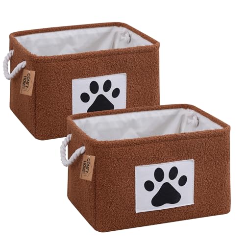 COMFY HOMI 2Pcs Dog Toy Basket with Metal Collapsible Pet Toy Storage Organizer with Handles-Soft Polyester Fleece Fabric Bin Storage Basket for Shelv