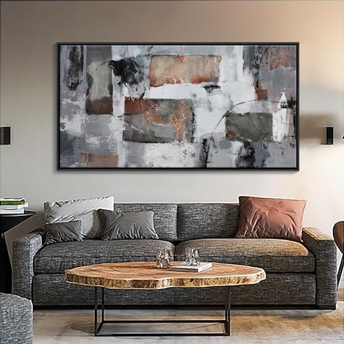 Framed Abstract Canvas Wall Art, Large Modern Artwork - Ideal for Living Room, Bedroom, Office Decor - Gray and Black Aesthetic Room Wall Decorations