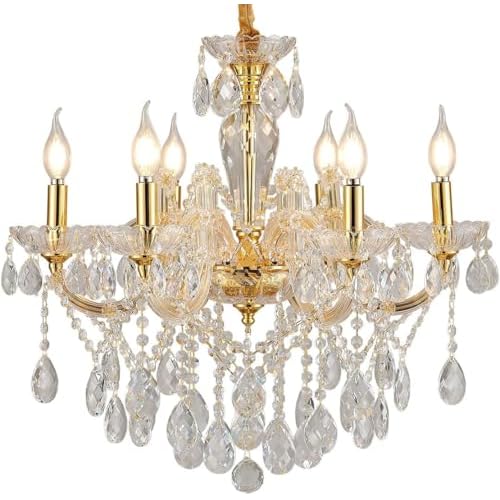 YLONG-ZS 6-Light Crystal Gold Chandelier Light Fixture for Bedroom,Modern Pendant Light Crystal Raindrop Lighting Hanging Chandelier for Living Room,