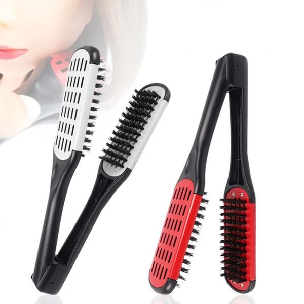 Pro Hairdressing Straightener Nylon Hair Straightening Double Brushes V Shape Comb Clamp Not Hurt Styg Tools DIY Home 240327