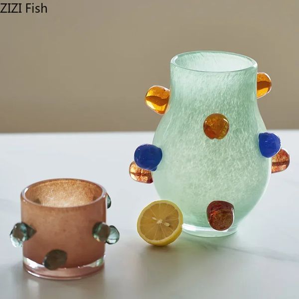 Creative Colored Glass Vase Desktop Decoration Flower Arrangement Hydroponic Flower Pot Flower Vase Room Decoration 241204