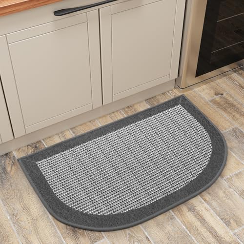 PADOOR Kitchen Mats for Floor, Kitchen Rugs Non Slip Washable, Half Circle Kitchen Floor Mat Sink Rug Rubber Backed Super Absorbent, 20”x32” Grey