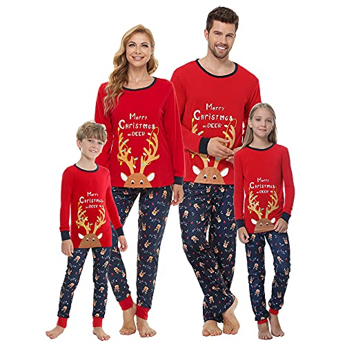 VENTELAN Family Matching Christmas Pajamas Set Holiday Santa Claus Sleepwear Xmas PJS Set for Couples and Kids Men 3X-Large Red Deer