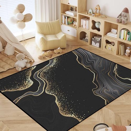 4' x 6' Marble Rug Abstract Black Modern Aesthetic Area Rugs for Kids Women Girls Men Living Room Bedroom Dormitory Washable Floor Mat Doormats Throw
