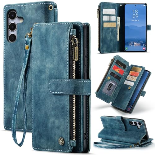 for Samsung Galaxy S25 Plus Wallet Case with 10 Card Holder Slots Magnetic Zipper Pocket Pouch Flip KicStand Durable Premium Leather PU with Lanyard S