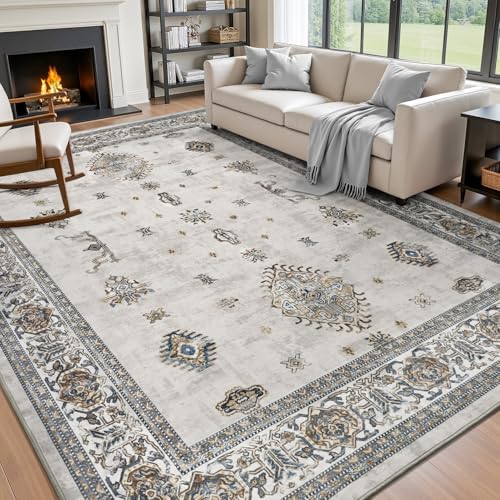 AMOAMI-Vintage Area Rug 5X7 Grey Rugs for Living Room-Soft Living Room Rug Non Slip Rugs for Bedroom Carpet Machine Washable Rug for Dining Room Bedsi