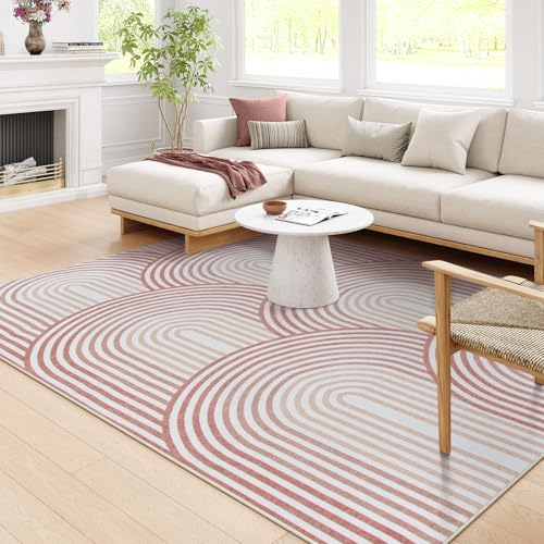 Moynesa Abstract Rainbow 6x9 Area Rugs for Living Room, Washable Soft Pink Rug for Bedroom Girl Nursery Classroom Ultra-Thin, Mid Century Modern Boho