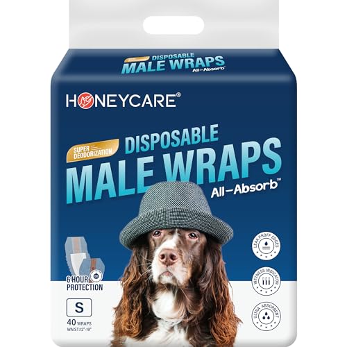 Honeycare Disposable Male Wraps for Senior Dogs, Small Size, 40 Count, Super Absorbent, Breathable, Wetness Indicator, Super Deodorization, Cute Suit