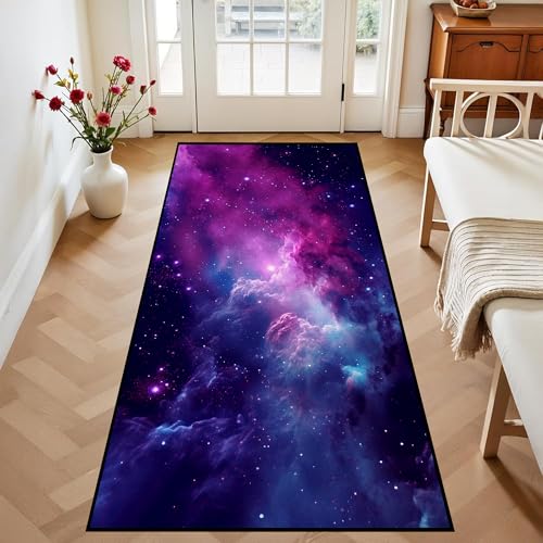 Purple Galaxy Rug Space Rugs Colorful Throw Rug Non-Slip Sun and Cloud Carpet Doormats for Living Room Bedroom Apartment Dorm Floor Mat 79 in x 39 in