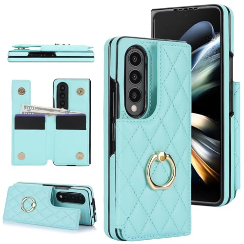 for Samsung Galaxy Z Fold 4 Wallet Case with Ring and Credit Card Holder, Cash Slot, Premium Diamond Leather Magnetic Clasp Kickstand Heavy Duty Prote