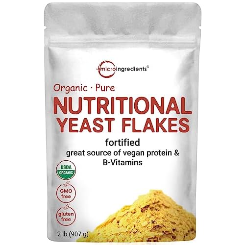 Micro Ingredients Organic Fortified Nutritional Yeast Flakes, 2lb (32oz) | Rich in Vegan Protein, B Vitamins, & Beta-Glucans | Keto Friendly, Dairy Fr