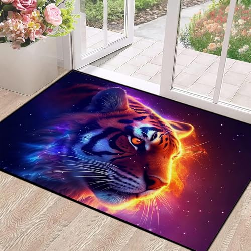 Galaxy Tiger Rug 3D Fierce Tigers Area Rugs for Bedroom Living Room Playroom Gameroom Boys Kids Fire Glitter Carpet Throw Rugs Floor Mat 47 in X 31 in