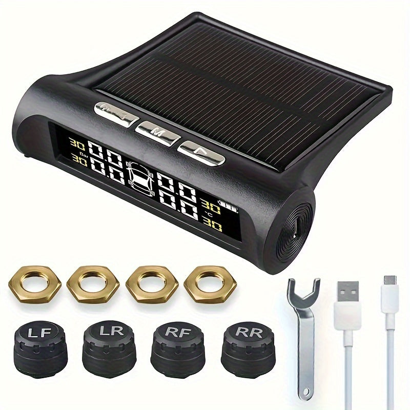 TEMU Scblaze Solar Tire Pressure Monitor Tpms Car Tire Pressure Alarm Monitor System Auto Security Tyre Pressure Sensor Kit 6 , Auto Alarm, Real-time