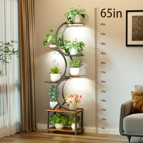 Plant Stand Indoor with Grow Lights, 65 inch Tall Plant Shelf for Multiple Plants, 7 Tiered Metal Plant Stands Indoor, for Living Room, Corners Patio