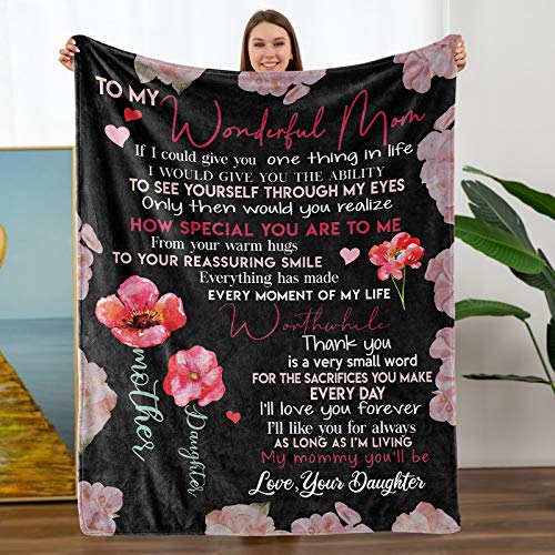 Custom Blanket with Name for Mom from Daughter, Mom Christmas Birthday Gifts Ideas, Thanksgiving Special Occasions Throws Blanket To Wonderful Mom,dau