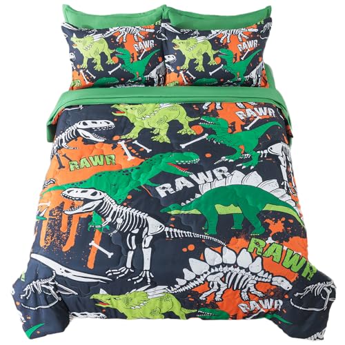 ADASMILE A & S 7 Pieces Dinosaur Comforter Set Full Size for Kids Boys Jungle Dinosaur Bedding Sets Animals T-Rex Bed in A Bag with Sheets Soft Microf