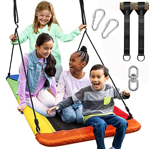 Odoland Giant 60" Platform Tree Swing for Kids and Adults - 700 Lbs Large Swingset with Steel Frame, Hanging Straps and Swivel - Big Backyard Outdoor