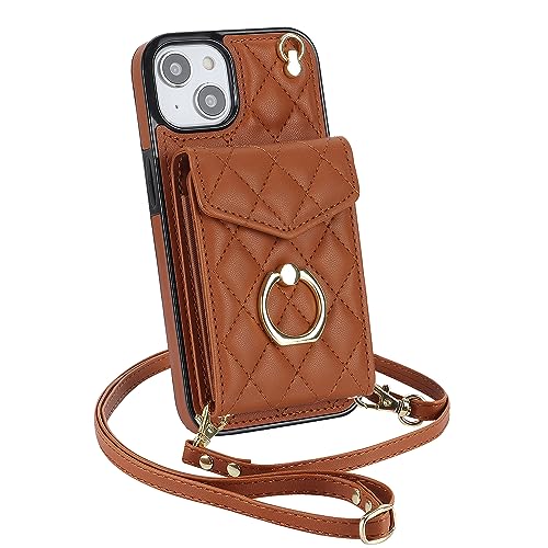 for iPhone 14 Pro Wallet Case with Ring,High-end Stylish Luxury Leather Accordion Card Holder,Anti-Drop Lanyard,Multi-Functional Ring Stand,Protective