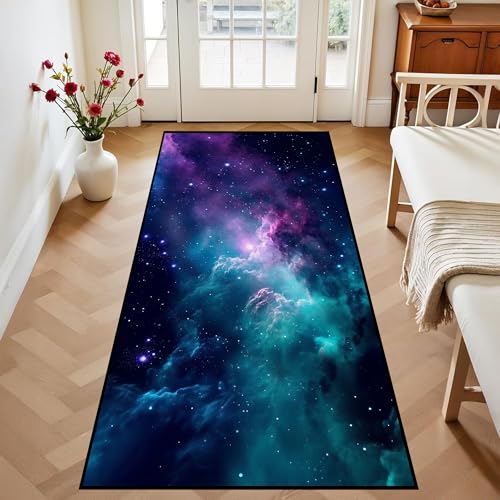 Galaxy Area Rug Dark Blue Starry Sky Carpets for Kids Bedroom Living Room Glitter Outer Space Throw Rugs Floor Mat,39"x 79",Dark Blue Galaxy 6 79"x39"