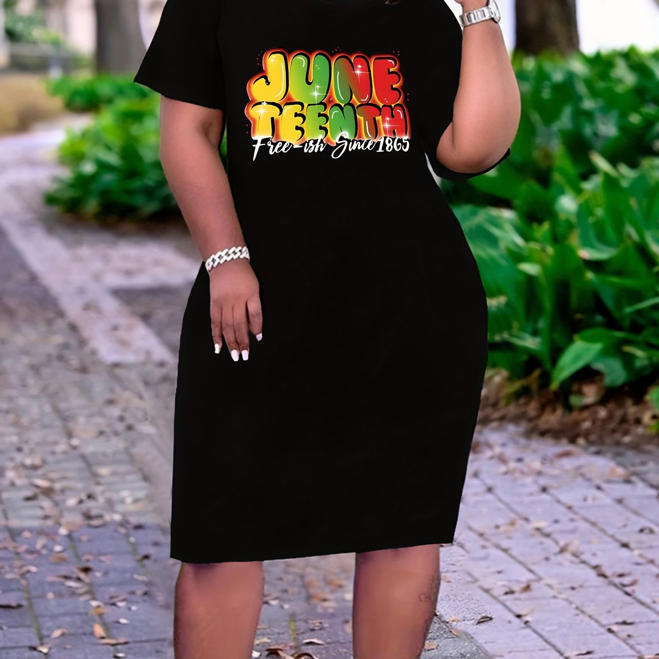 TEMU Plus Size Print , Casual Crew Neck Short Sleeve Dress For , Women's Plus Size Clothing