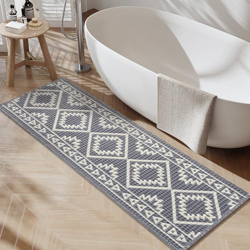 PADOOR-Waffle Bathroom Runner 24"x48", Super Absorbent Bath Mats for Bathroom, Machine Washable Non Slip Bath Rug with Tassels, Soft Bath Mat for Laun