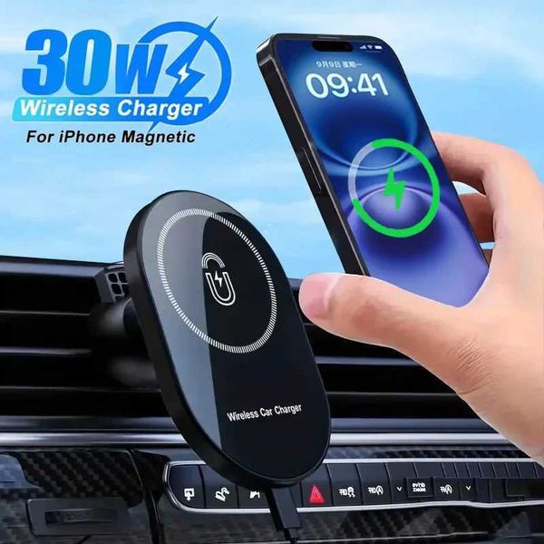 30W Magnetic Car Wireless Chargers Air Vent Phone Holder For iPhone 16 15 14 13 12 Pro Max Car Fast Charging StationT250108