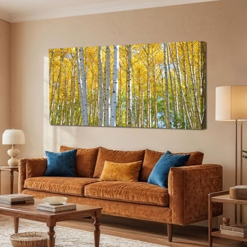 Ardemy Large Wall Art for Living Room Yellow Tree Forest Canvas Art Wall Decor Picture Bedroom Artwork Nature Dining Room Home Office 48"x24"