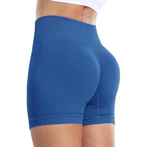 GAYHAY Workout Yoga Shorts for Women, 5 Inches Spandex High Waisted Soft Biker Shorts Women Dance Volleyball Booty Running Sky Blue Small-Medium