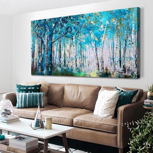 Ardemy Blue Tree Canvas Wall Art Forest Landscape Wall Decor Picture Nature Teal Abstract Textured Large Artwork Painting Art for Home Office Living R
