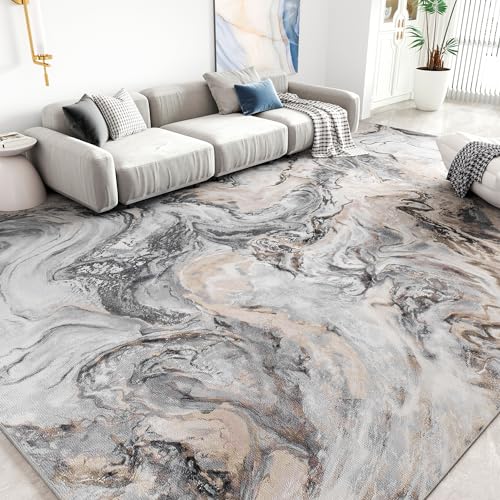 9x12 Area Rugs for Living Room, Modern Abstract Rug for Bedroom, Contemporary Machine Washable Rug, Large Stain Resistant Carpet for Dining Room Playr