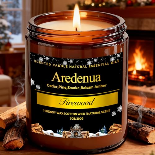 Winter Candles – Firewood Scented Candle | 7oz Soy Candles for Home Cozy Scented, Holiday Aromatherapy Candle | Winter Gifts for Women Men - 50H Cle