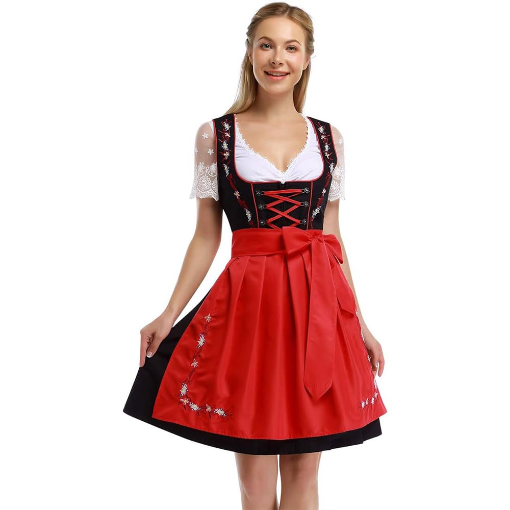 Garvee Women's Oktoberfest German Dirndl Dress 2 Pieces Beer Girl Costume Red S