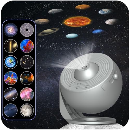 Galaxy Projector for Bedroom, HD Image Star Projector Galaxy Light Adjustable Knob, 13 Film Discs Planetarium Projector for Kids, 360° Rotating 1-2h