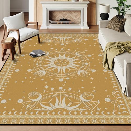 6' x 9' Sun and Moon Rug Boho Celestial Area Rugs for Bedroom Dorm Living Room Bohemian Occult Crescent Solar Stars Floor Mat Pad Doormat Carpet,180 X