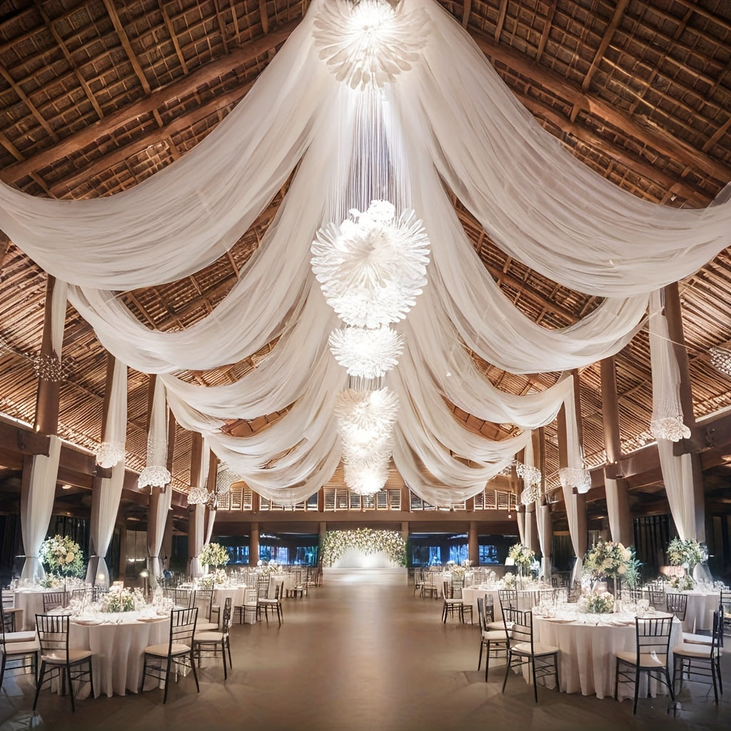 TEMU 32.8ft Elegant White Chiffon Draping Fabric Arch Curtain - Lightweight Durable Nylon Wedding Decor For Ceremonies, Receptions, Birthdays, &