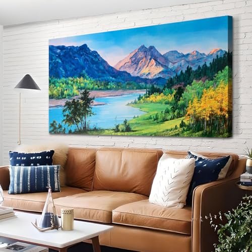 Ardemy Nature Mountain Canvas Wall Art for Living Room Large Ridge Painting Wall Decor, Landscape Picture Wall Decor Bedroom Panoramic Creek Scenery A