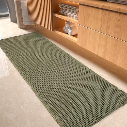 tchdio Waffle Bath Mat-Runner Rug, Super Absorbent Non Slip Bath Mats for Bathroom Machine Washable Long Rugs with Tassels, Bath Rugs for Bathroom Flo
