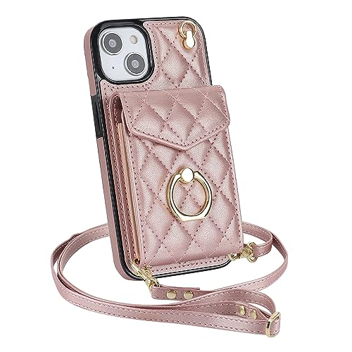 for iPhone 14 Pro Wallet Case with Ring,High-end Stylish Luxury Leather Accordion Card Holder,Anti-Drop Lanyard,Multi-Functional Ring Stand,Protective