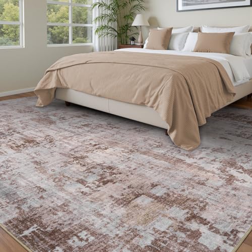Brown 8x10 Area Rugs for Living Room Bedroom Room Rug Carpet Washable Dining Room Office Rug Non Slip Modern Abstract Neutral Low Pile Abstract-brown