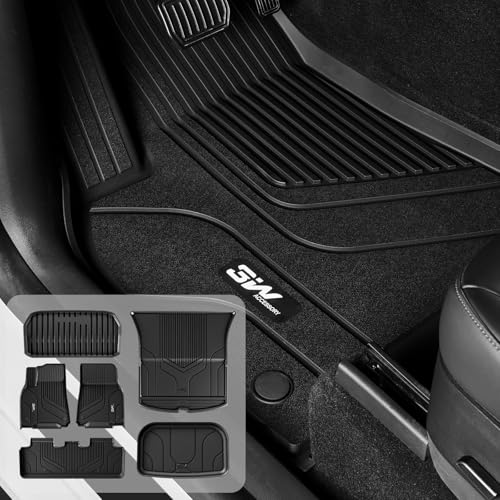 3W Floor Mats for Tesla Model Y 5-Seat 2026 2025 2020-2024 All-Weather TPE Floor Liner fit for Tesla Model Y Full Set Black Floor Mats & Cargo Liner A