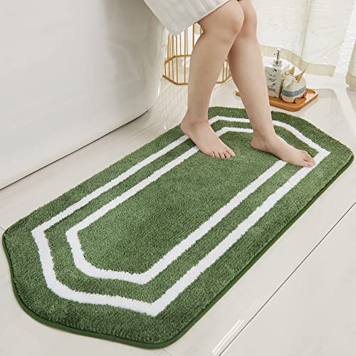 COSY HOMEER Extra Thick Bath Linen Sets Rugs - Anti-Slip Bath Mats Soft Plush 100% Strong Polyester Living Room Bathroom Water Absorbent(Green,24x48 -