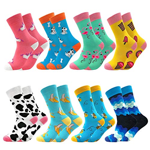 Fun Colorful Socks Patterned Funky Happy Crew Sock Combed Cotton Stockings Packs One Size 8 Pairs-animal Bee806