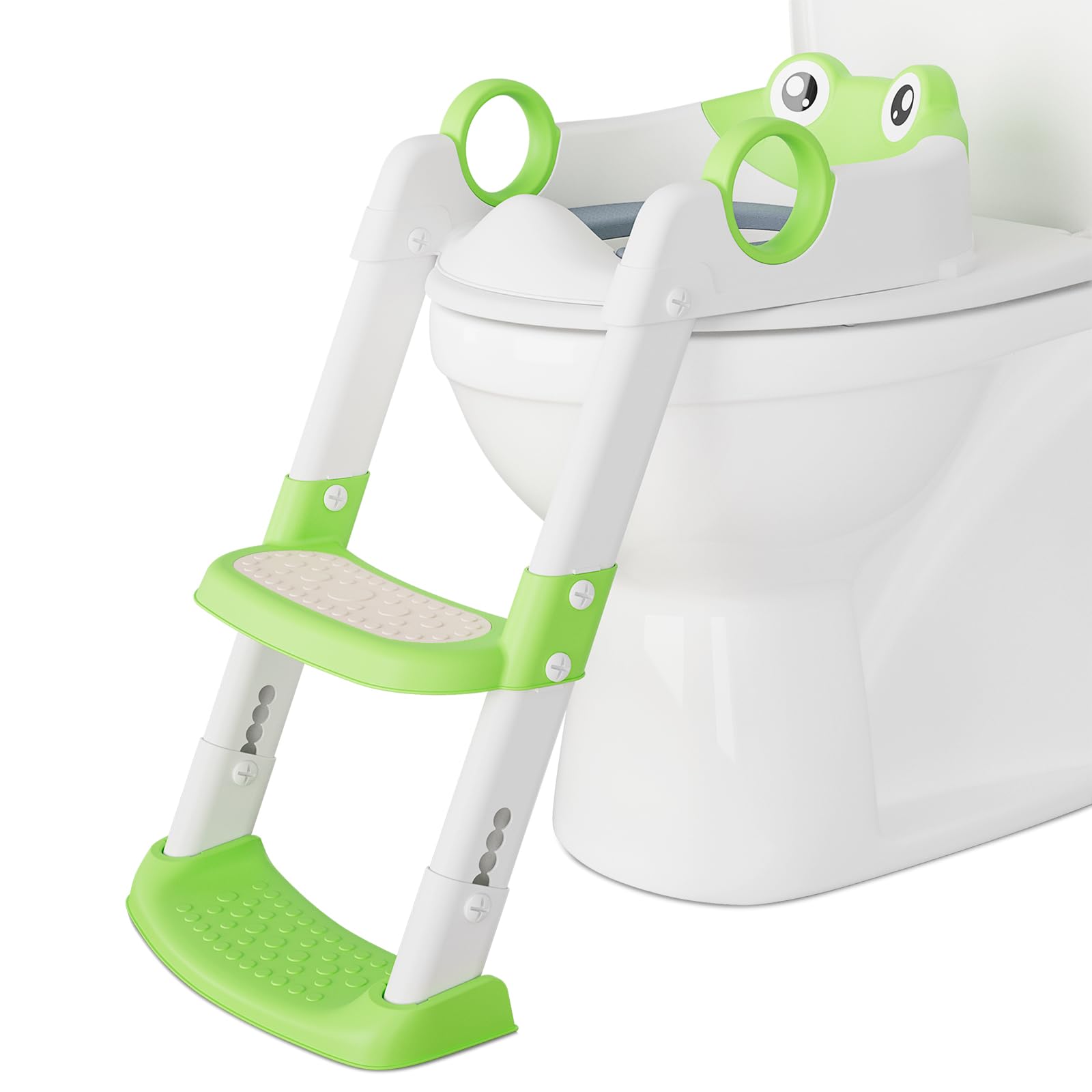 Garvee Potty Training Seat with Step Stool Ladder for Toddlers as a Potty Training Toilet Anti-Slip Safe Pads Adjustable Height Legs Green