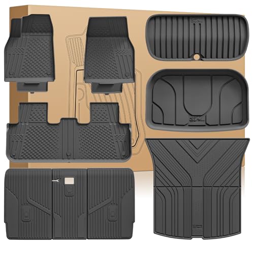 3W Tesla Model Y Juniper Floor Mats, Front Rear Cargo Liner & Seatback Protector, Custom Fit 2025 2026 Model Y Acecessories, TPE All Weather Odorless