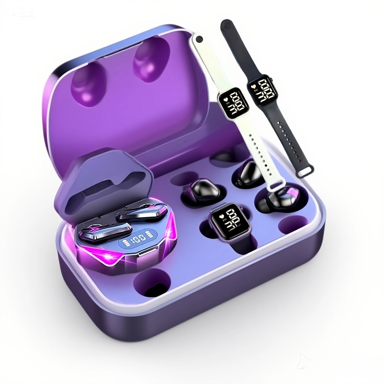 TEMU Of 2025, [1 Durable Bluetooth Earphone+2 Smartwatch Combination] Sports Running Bluetooth Earphone With Led Display Charging Case, Long Suitable