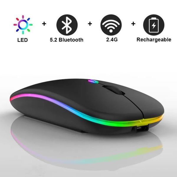 Rechargeable Wireless Bluetooth With 2.4G receiver 7 color LED Backlight Silent Mice USB Optical Gaming Mouse for Computer Desktop Laptop PC