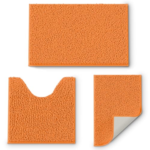 Bathroom Rugs Sets 3 Piece, Soft Absorbent Bath Mats and U-Shaped Contour Toilet Rug, Quick Dry, Home Decor Accessories, Bath Mat Set for Bathroom, Tu
