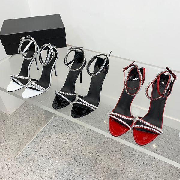 2025--New crystal-encrusted heel Sandals Pointed Toes Ankle strap 10cm Heels sky-high heel for women luxury designers shoes party heeled sho
