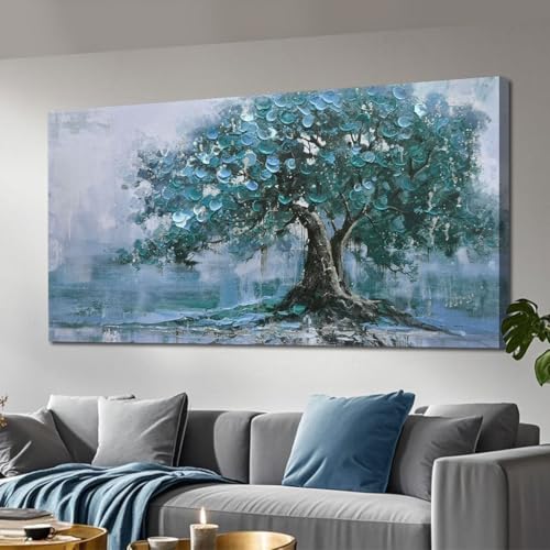 Ardemy Extra Large Tree Canvas Wall Art for Living Room Teal Tree of Life Landscape Bedroom Picture Painting Artwork Framed Home Office Dining Room Ki